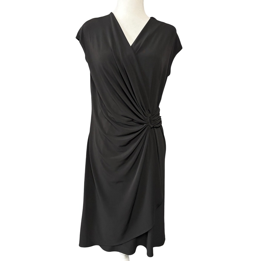 Tommy Bahama Wrap Dress Womens Small Black Ruched Side Ring Knee Length V Neck